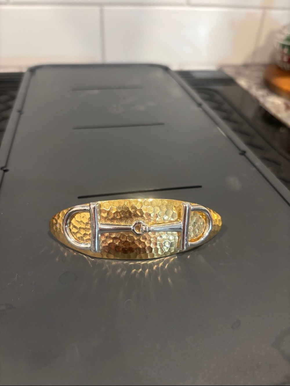 Made in France Gold-Tone Hammered Metal Hair Barrette with Silver Accent